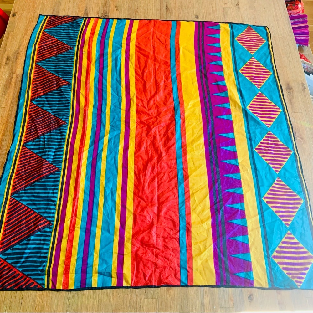 Japanese Silk Square scarf SUNKYUNG Colorful Geometric Pattern - Picture 2 of 10